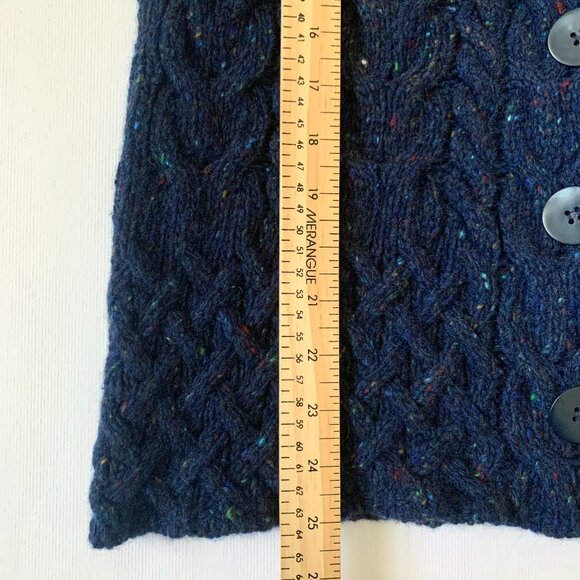 Irelands Eye Islander Wool Cashmere Horseshoe Cable Knit Cardigan Navy Blue Cozy - Picture 10 of 12
